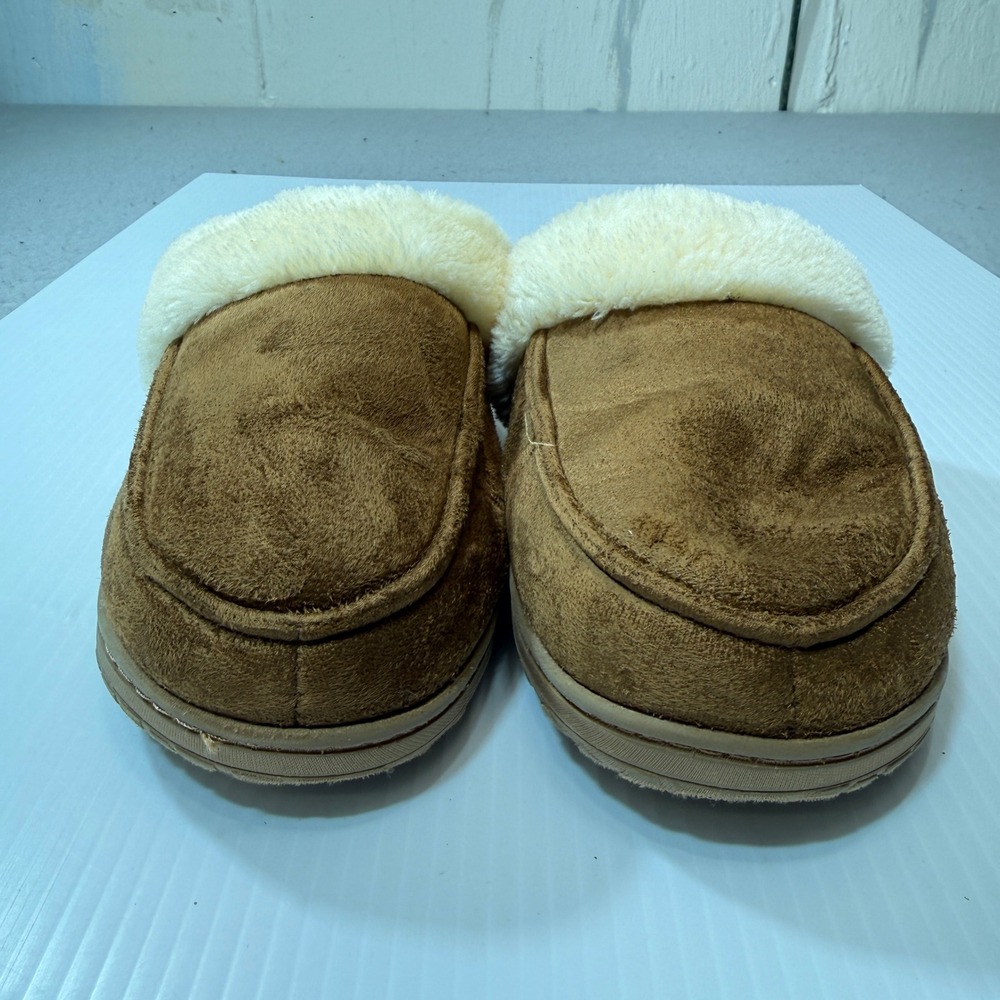 Dearfoams Clog Slippers Womens Size Medium 7-8 Brown Faux Suede Fur Lined Cozy